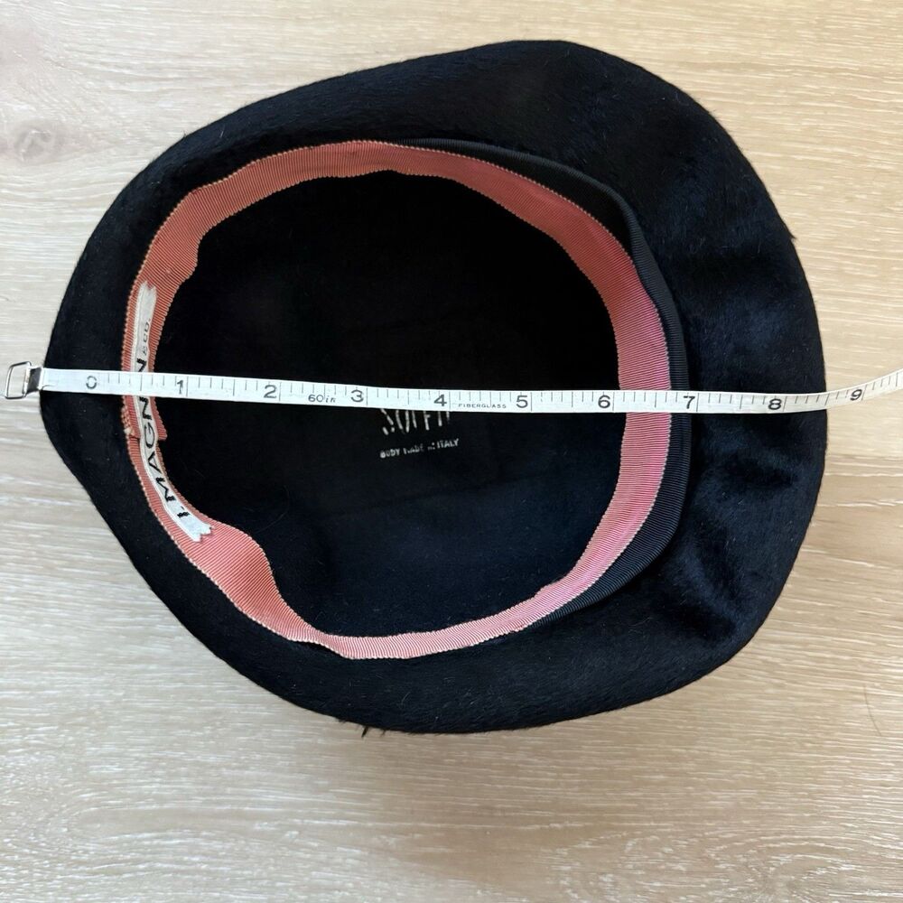 I. Magnin Vintage 40s 50s Black Wool Half Hat Tassel Scarf Fascinator Italy - Picture 8 of 13